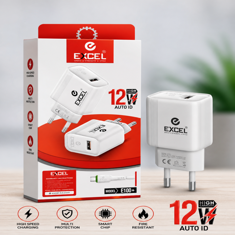 Excel E100+ 12W Type-B Fast Charger with Cable