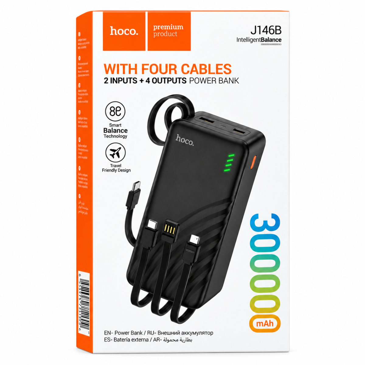 HOCO J146B Intelligent Balance 30000mAh Power Bank with Built-in 4 Cables