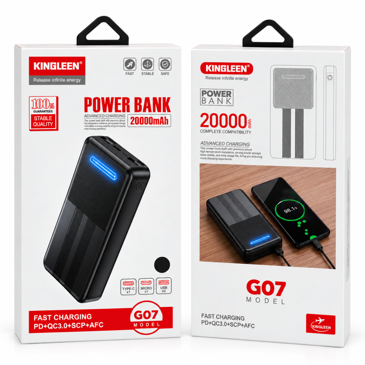 KINGLEEN G07 20000mAh PD QC3.0 Fast Charging Power Bank