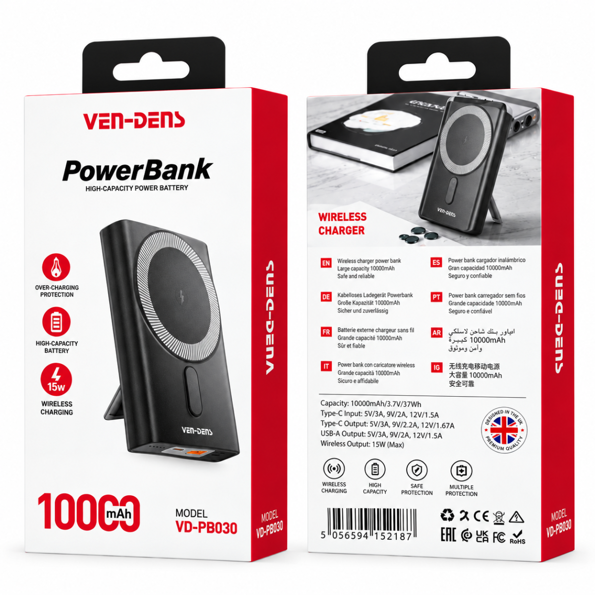 VEN-DENS VD-PB030 10000mAh 22.5W Magnetic Wireless Fast Charging Power Bank